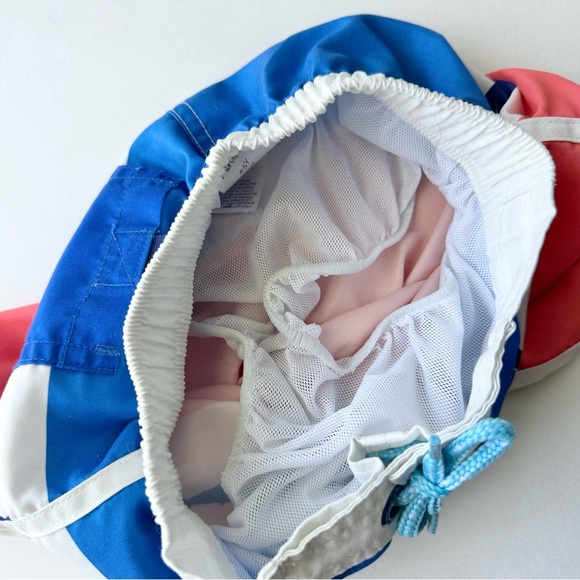 Mini Boden Red, White and Blue Shark Print Swim Shorts - Picture 3 of 7